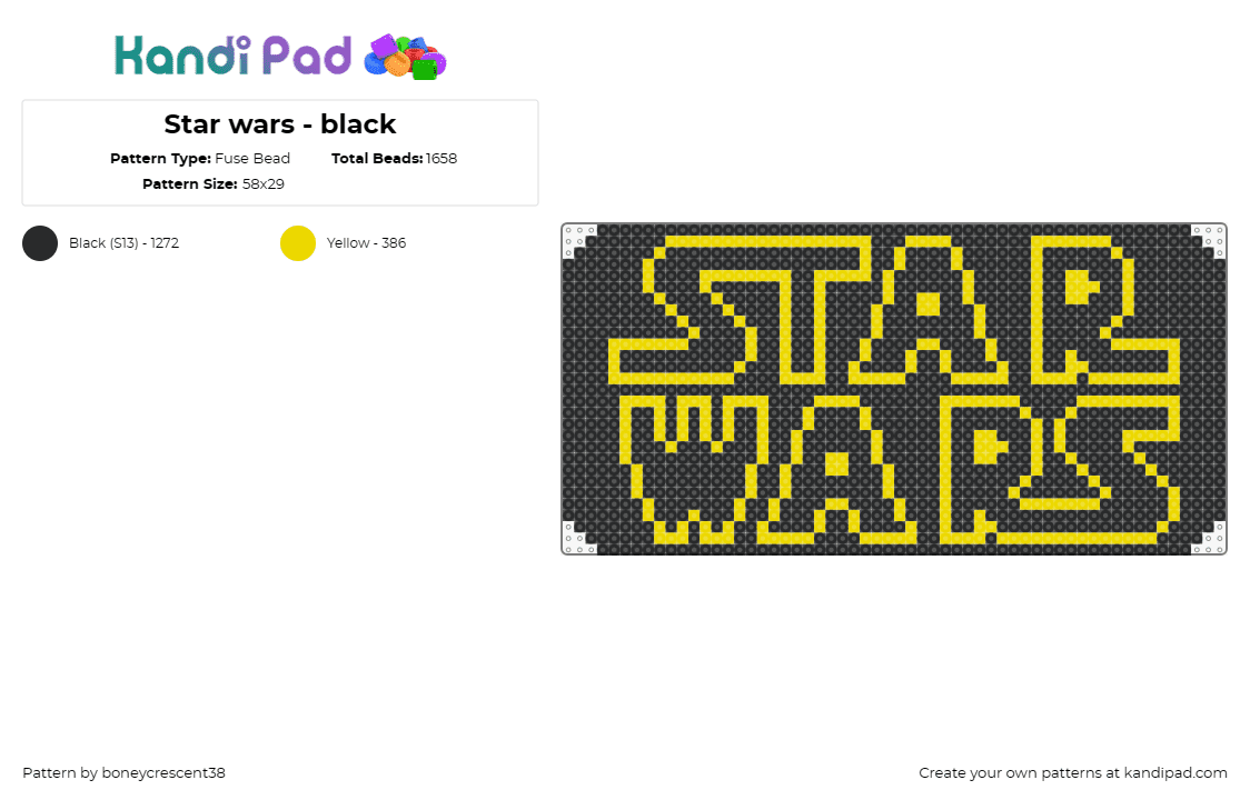 Star wars - black - Fuse Bead Pattern by boneycrescent38 on Kandi Pad - star wars,logo,scifi,movie,black,yellow