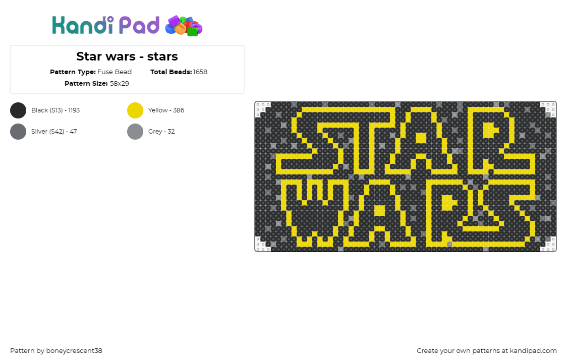 Star wars - stars - Fuse Bead Pattern by boneycrescent38 on Kandi Pad - star wars,logo,scifi,movie,space,black,yellow