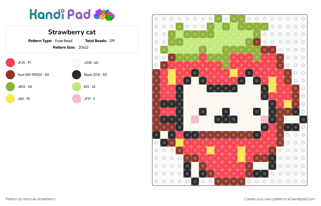 Strawberry cat - Fuse Bead Pattern by boncuk-strawberry on Kandi Pad - 