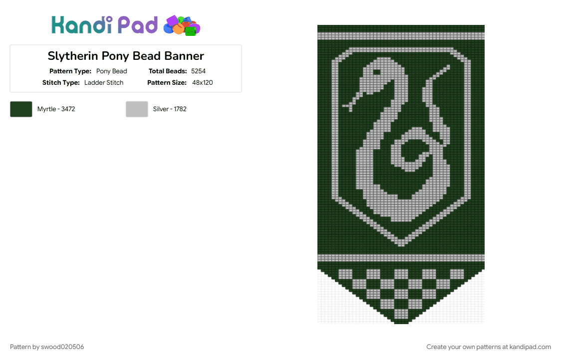 Slytherin Pony Bead Banner - Pony Bead Pattern by swood020506 on Kandi Pad - beige, black