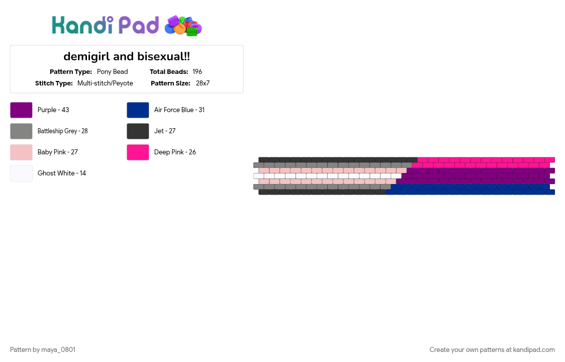 demigirl and bisexual!! - Pony Bead Pattern by maya_0801 on Kandi Pad - 