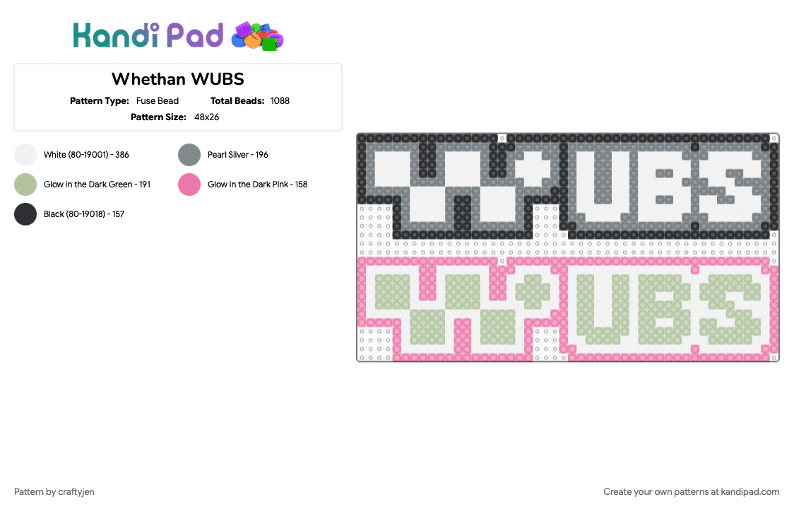 Whethan WUBS - Fuse Bead Pattern by craftyjen on Kandi Pad - beige, dj, edm, gray, rave, whethan, wub, wubs