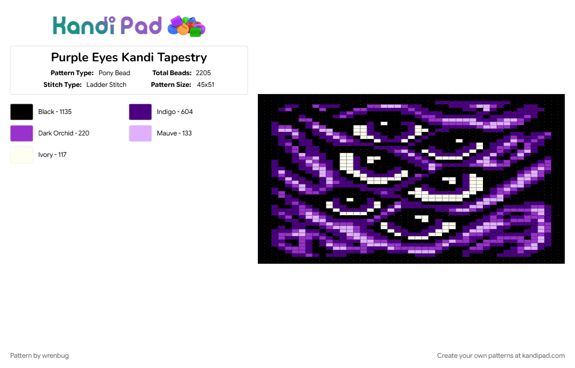 Purple Eyes Kandi Tapestry - Pony Bead Pattern by wrenbug on Kandi Pad - banner, eyes, goth, halloween, panel, purple, spooky, tapestry