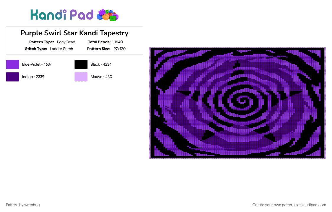 Purple Swirl Star Kandi Tapestry - Pony Bead Pattern by wrenbug on Kandi Pad - banner, dark, halloween, panel, purple, spooky, star, tapestry