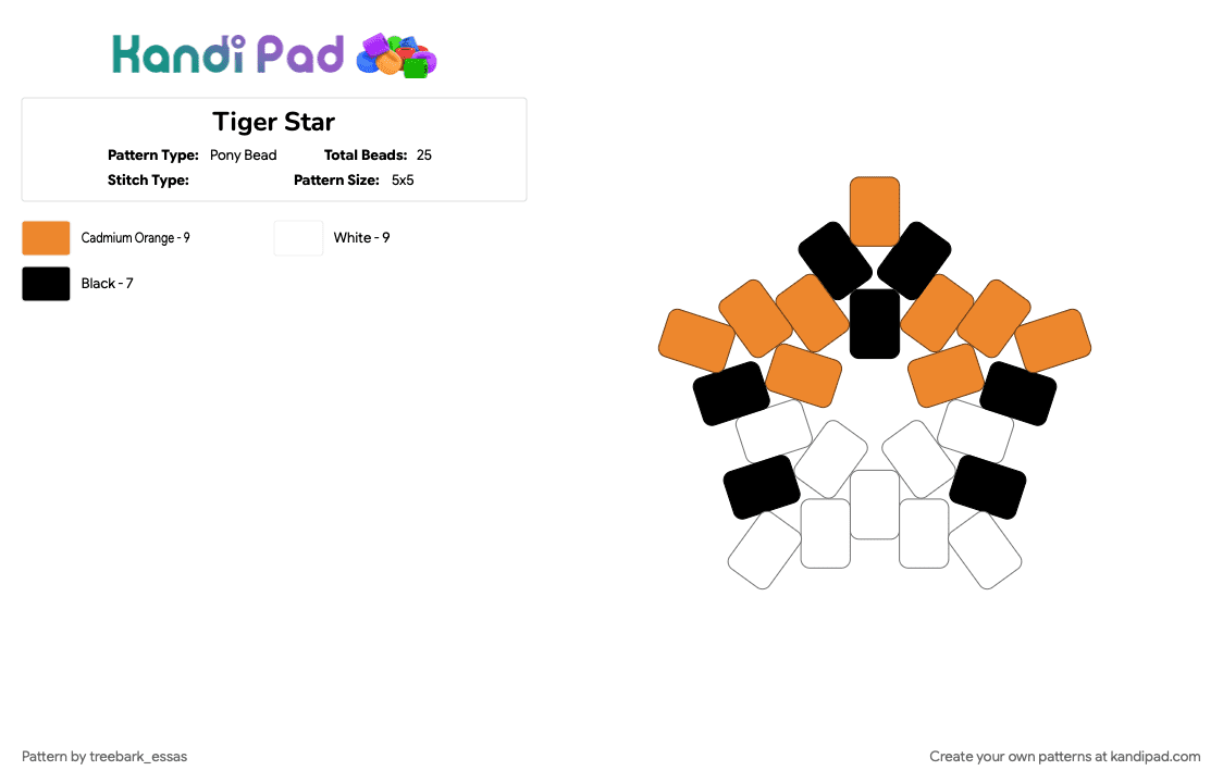 Tiger Star - Pony Bead Pattern by treebark_essas on Kandi Pad - cotdjungles, orange, tiger, white