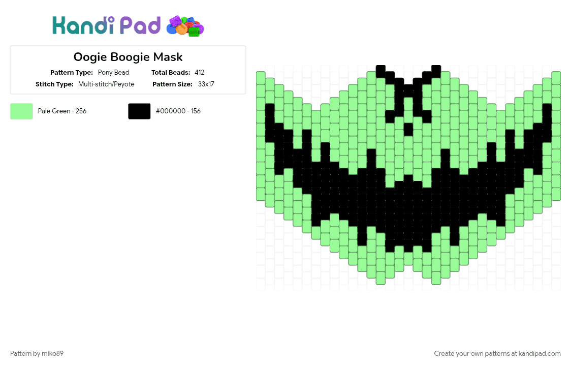 Oogie Boogie Mask - Pony Bead Pattern by miko89 on Kandi Pad - black, teal