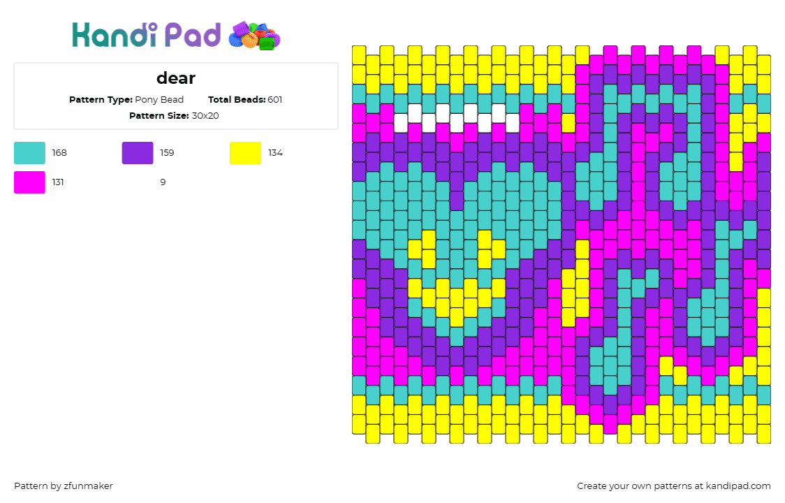dear - Pony Bead Pattern by zfunmaker on Kandi Pad - deadmau5,music,notes,dj,helmet,mask,edm,panel,colorful,bright,teal,yellow,pink