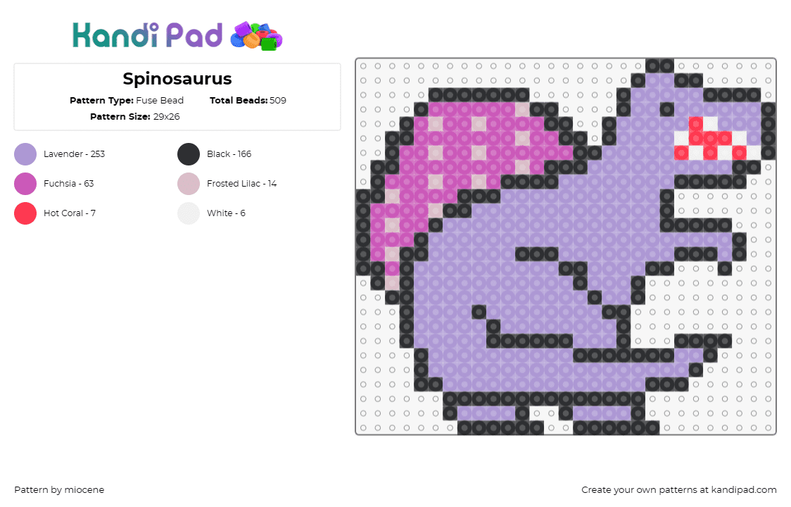 Spinosaurus - Fuse Bead Pattern by miocene on Kandi Pad - spinosaurus,dinosaur,prehistoric,purple,pink