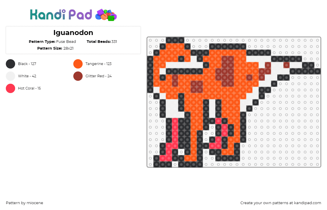 Iguanodon - Fuse Bead Pattern by miocene on Kandi Pad - iguanodon,dinosaur,prehistoric,orange