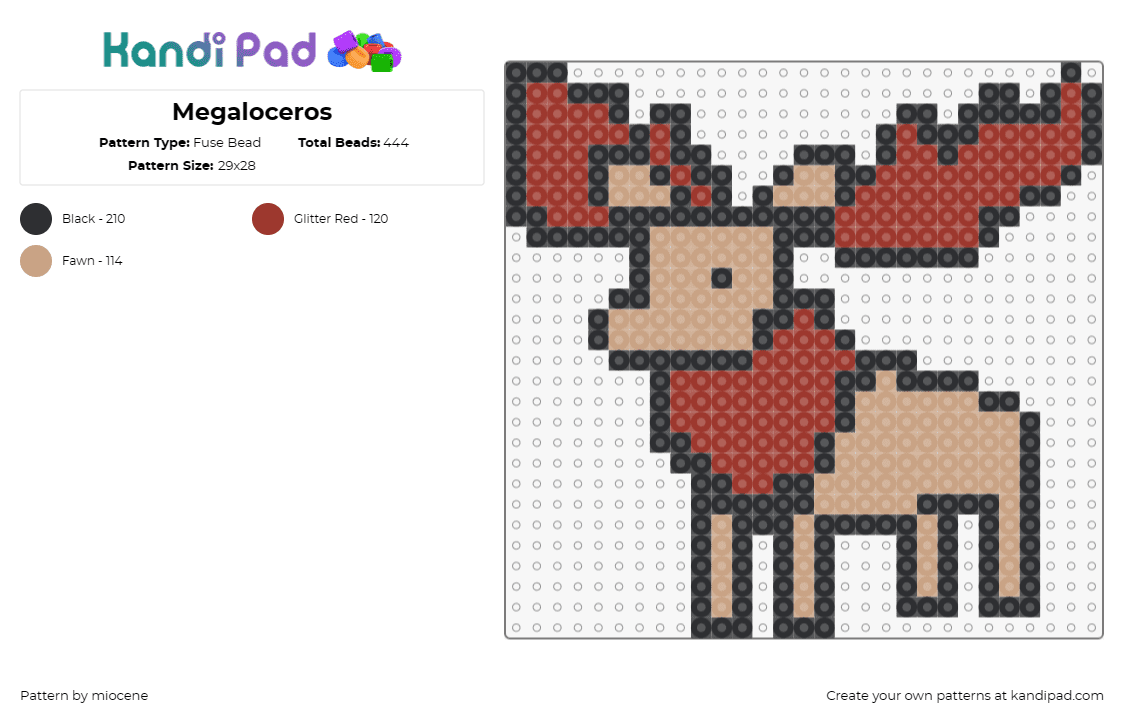 Megaloceros - Fuse Bead Pattern by miocene on Kandi Pad - megaloceros,elk,deer,dinosaur,animal,prehistoric,brown,tan