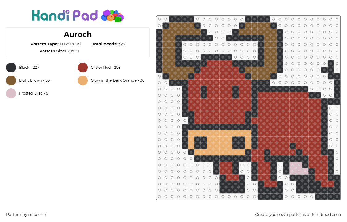 Auroch - Fuse Bead Pattern by miocene on Kandi Pad - aurochs,bull,cow,animal,horns,brown