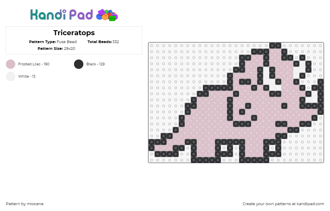 Triceratops - Fuse Bead Pattern by miocene on Kandi Pad - triceratops,dinosaur,prehistoric,pink