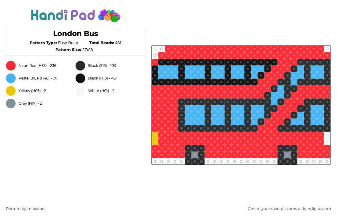 London Bus - Fuse Bead Pattern by miocene on Kandi Pad - bus,double decker,london,vehicle,transportation,england,red