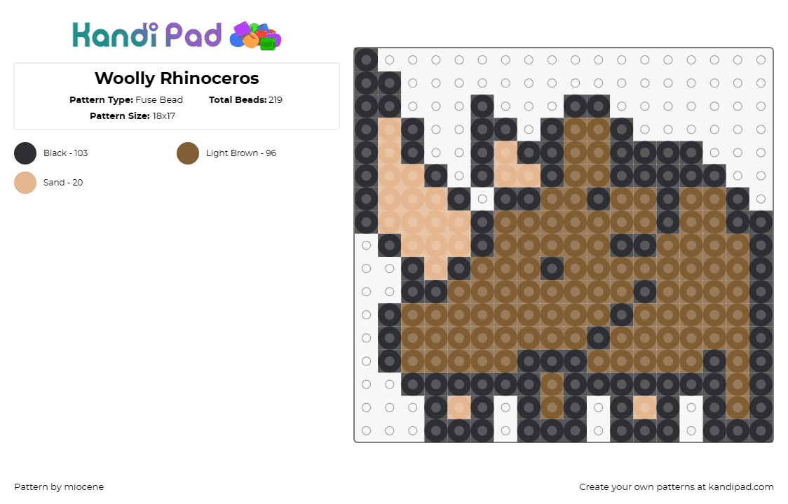 Woolly Rhinoceros - Fuse Bead Pattern by miocene on Kandi Pad - rhinoceros,woolly mammoth,prehistoric,animal,horn,cute,brown,tan