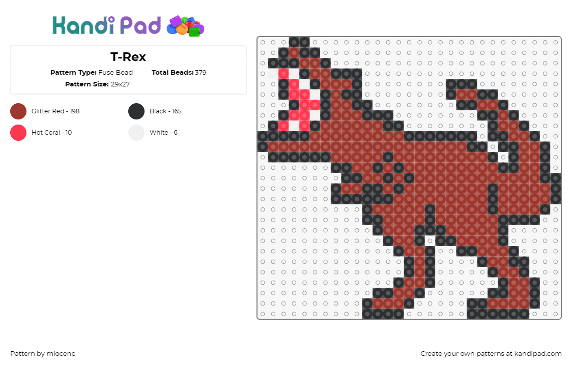 T-Rex - Fuse Bead Pattern by miocene on Kandi Pad - trex,tyrannosaurus rex,dinosaur,prehistoric,brown,red