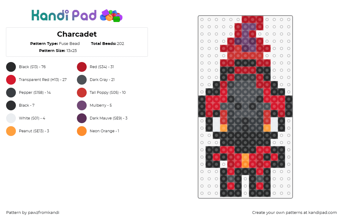 Charcadet - Fuse Bead Pattern by pawzfromkandi on Kandi Pad - charcadet,pokemon,fiery,character,gaming,black,red