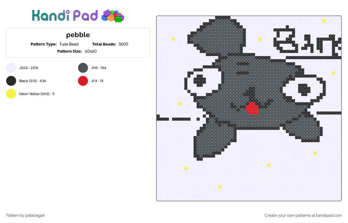 pebble - Fuse Bead Pattern by pebblegall on Kandi Pad - gray, white