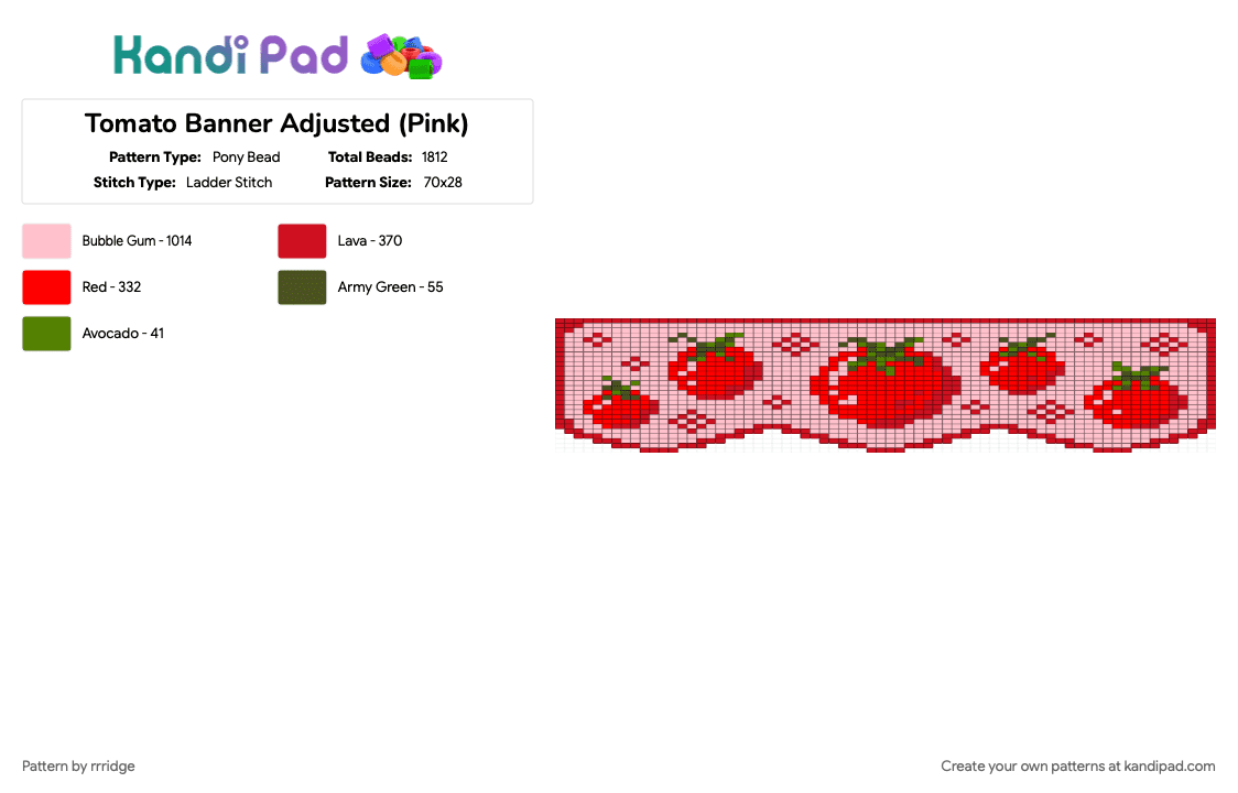 Tomato Banner Adjusted (Pink) - Pony Bead Pattern by rrridge on Kandi Pad - pink, red