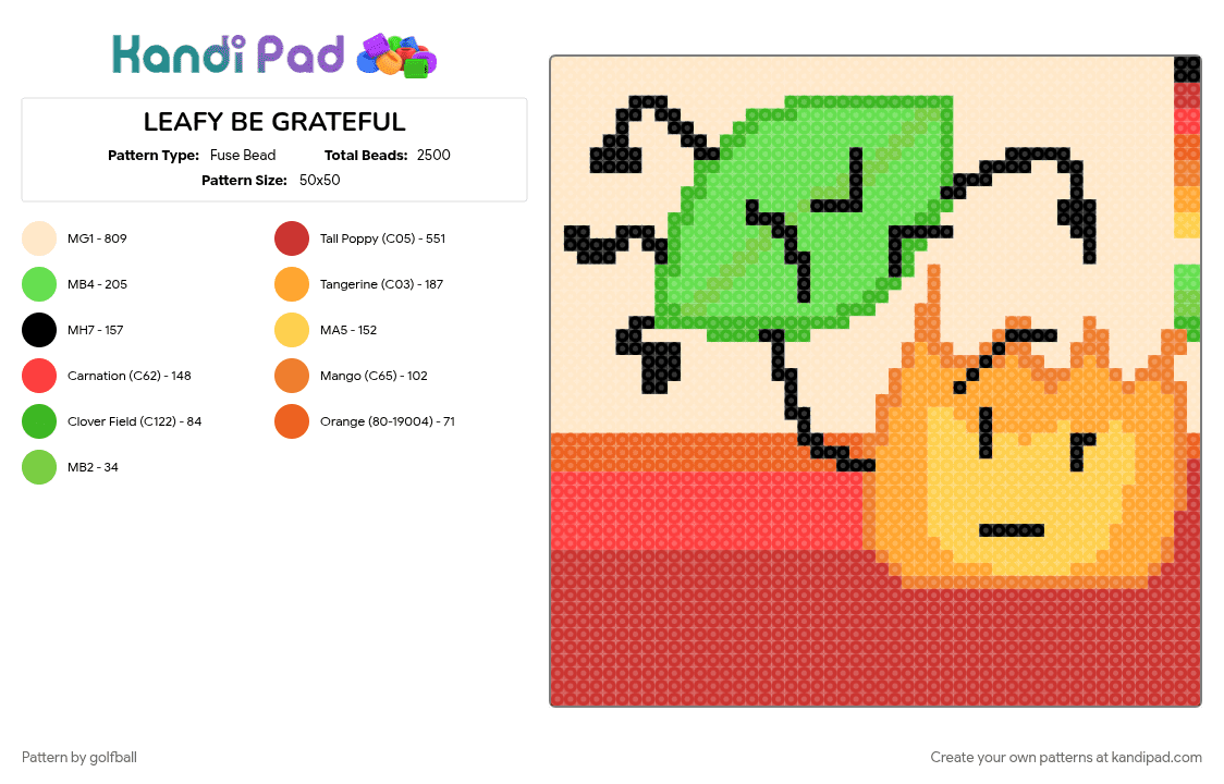 LEAFY BE GRATEFUL - Fuse Bead Pattern by golfball on Kandi Pad - 