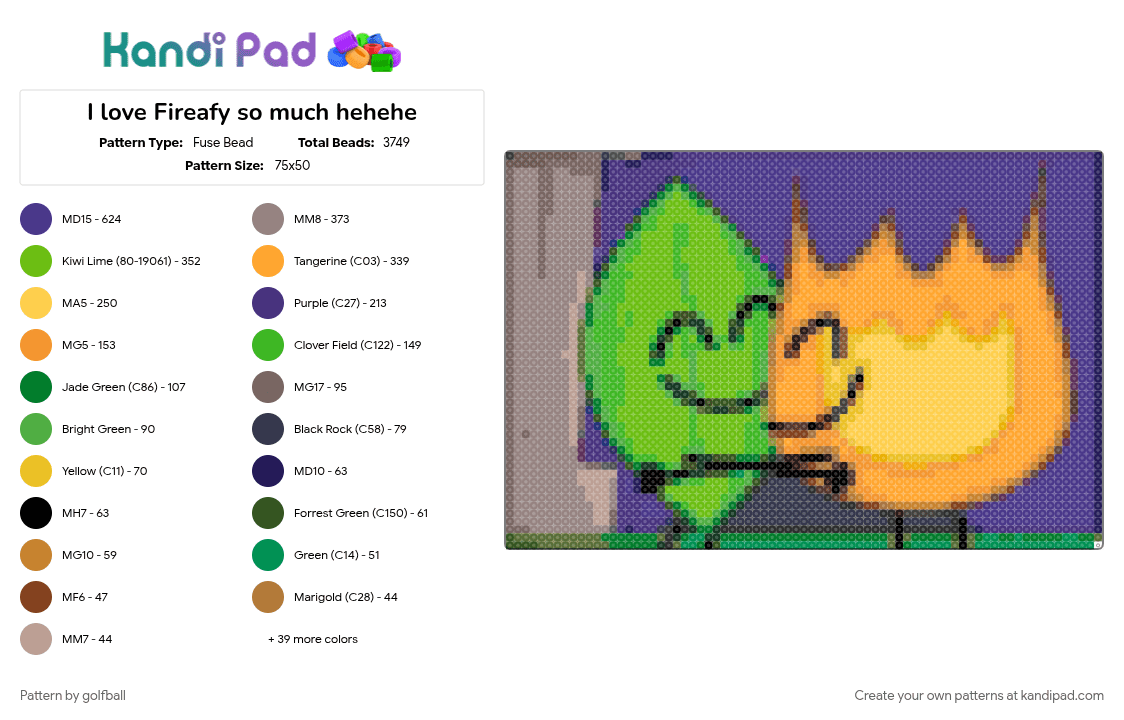 I love Fireafy so much hehehe - Fuse Bead Pattern by golfball on Kandi Pad - 