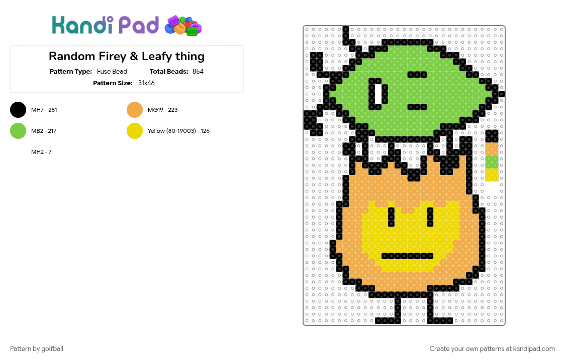 Random Firey & Leafy thing - Fuse Bead Pattern by golfball on Kandi Pad - 