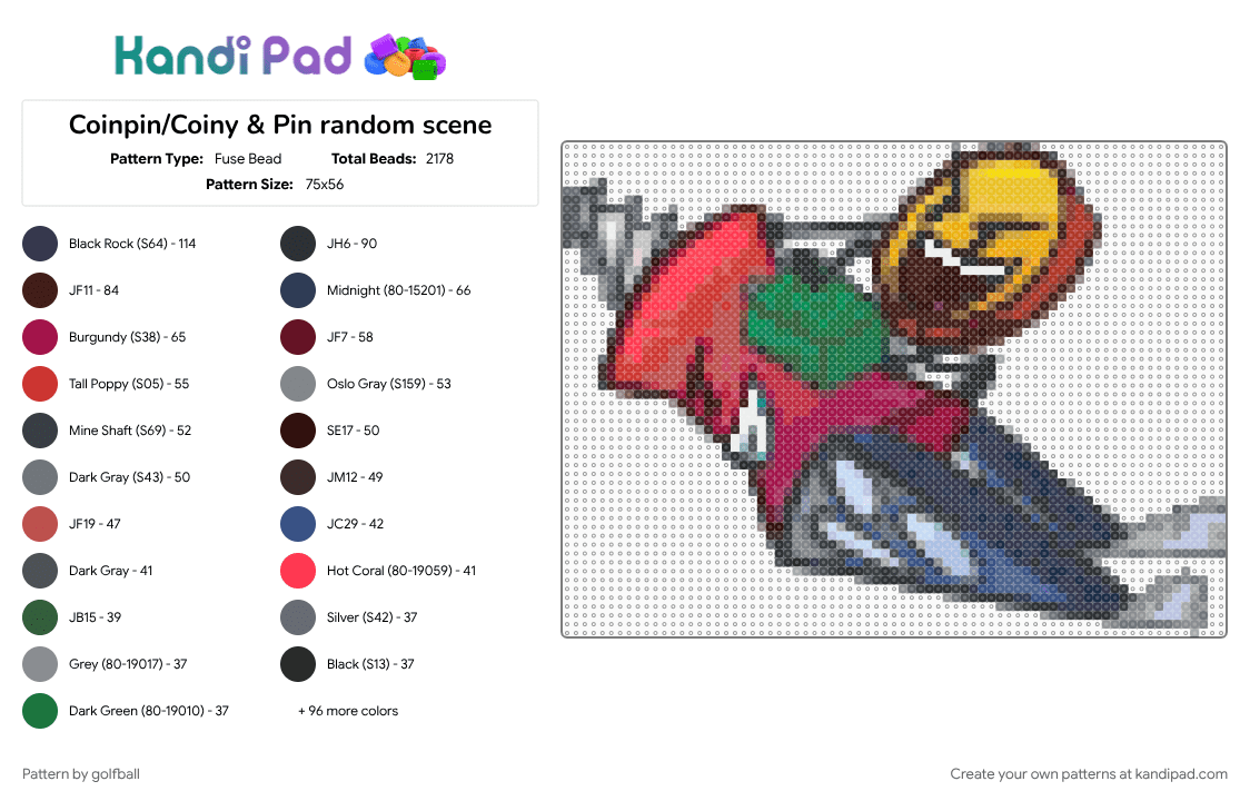 Coinpin/Coiny & Pin random scene - Fuse Bead Pattern by golfball on Kandi Pad - bfdia, coin, coiny, coiny bfdi, pin, pin bfdi, pin bfdia, pinhead