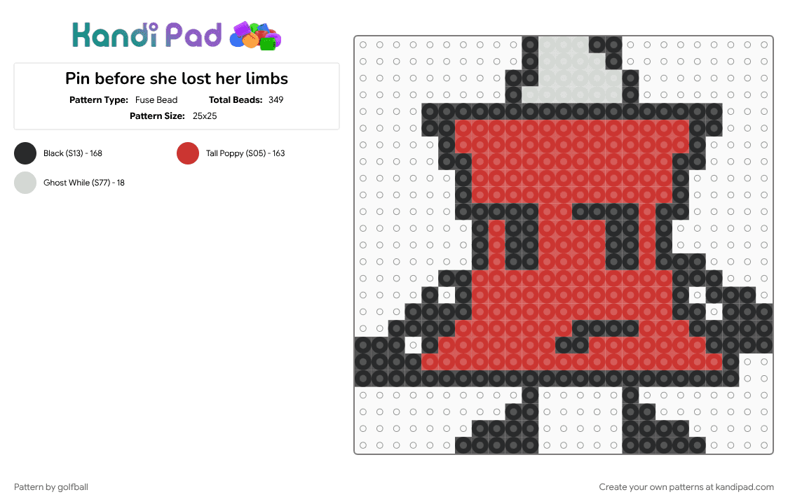 Pin before she lost her limbs - Fuse Bead Pattern by golfball on Kandi Pad - battle for dream island, battle for dream island again, battlefordreamisland, battlefordreamislandagain, bfdi, bfdia, pin, pinhead, red