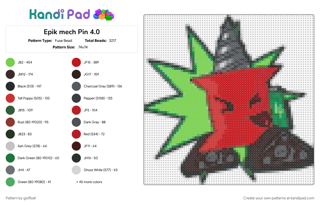 Super epik mech Pin 4.0 - Fuse Bead Pattern by golfball on Kandi Pad - battle for dream island, battle for dream island again, bfdi, bfdia, object, object show, pin, pinhead