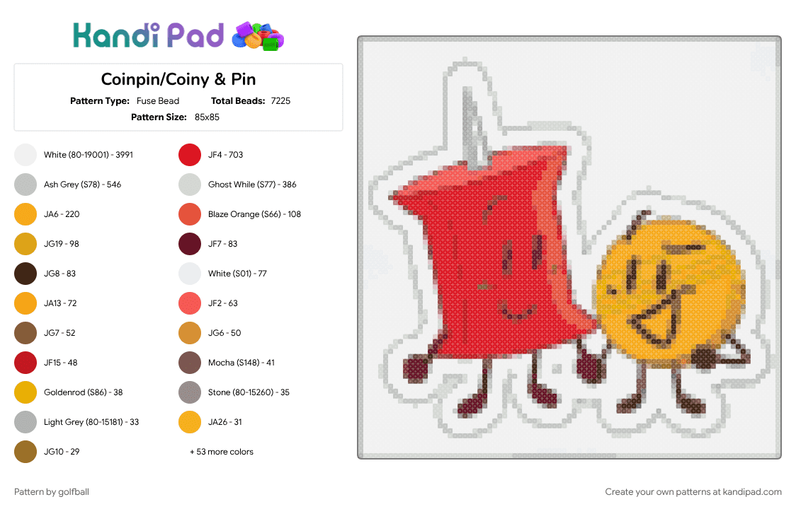 Coinpin/Coiny & Pin - Fuse Bead Pattern by golfball on Kandi Pad - 