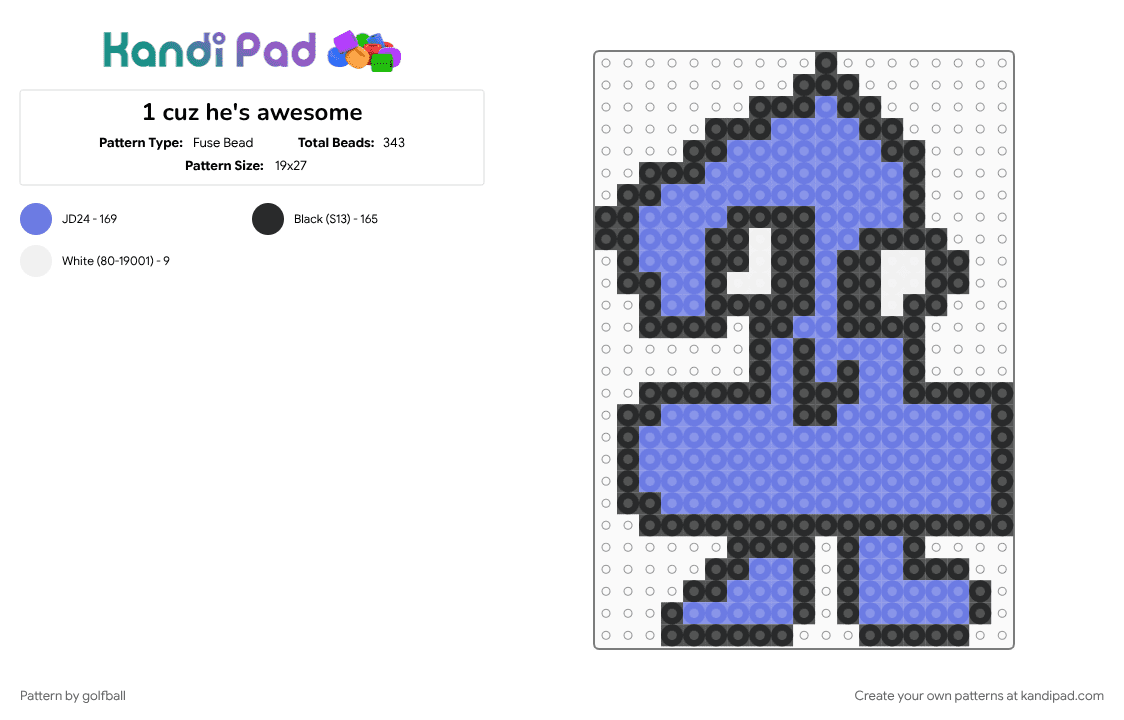 1 cuz they\'re awesome - Fuse Bead Pattern by golfball on Kandi Pad - 1, 1ne, 1one, bfdi, number 1, number one, one, one1