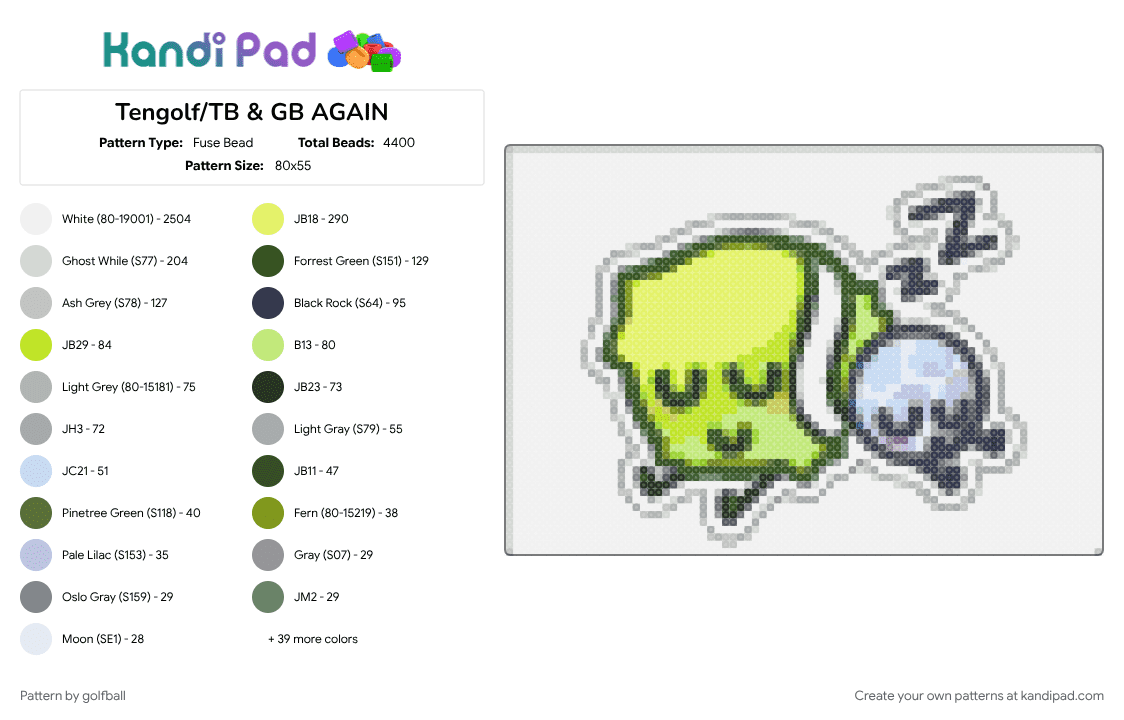 Tengolf/TB & GB AGAIN - Fuse Bead Pattern by golfball on Kandi Pad - 