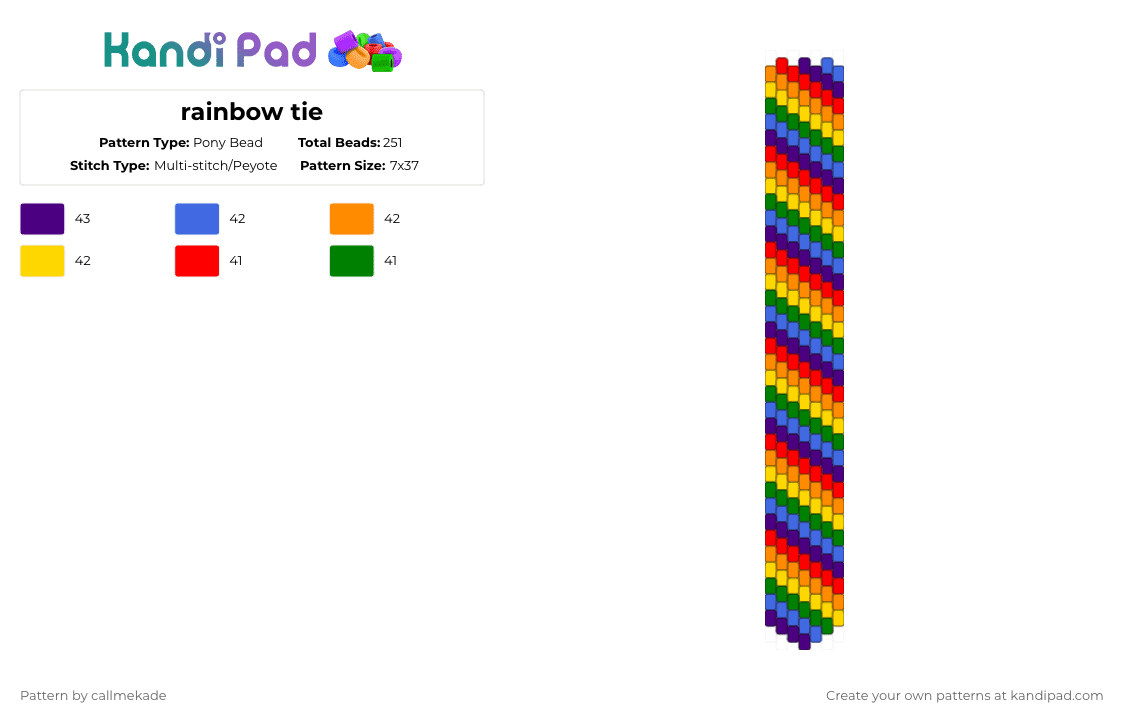 rainbow tie - Pony Bead Pattern by callmekade on Kandi Pad - purple,orange,green,colorful