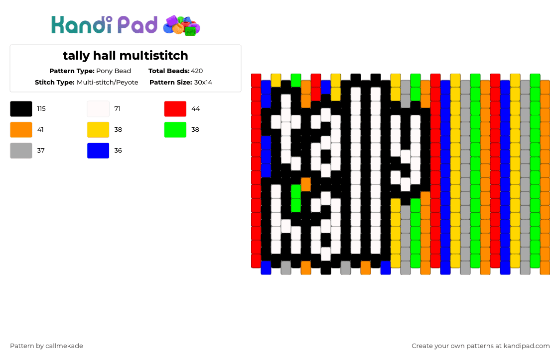 tally hall multistitch - Pony Bead Pattern by callmekade on Kandi Pad - beige, colorful, green, purple