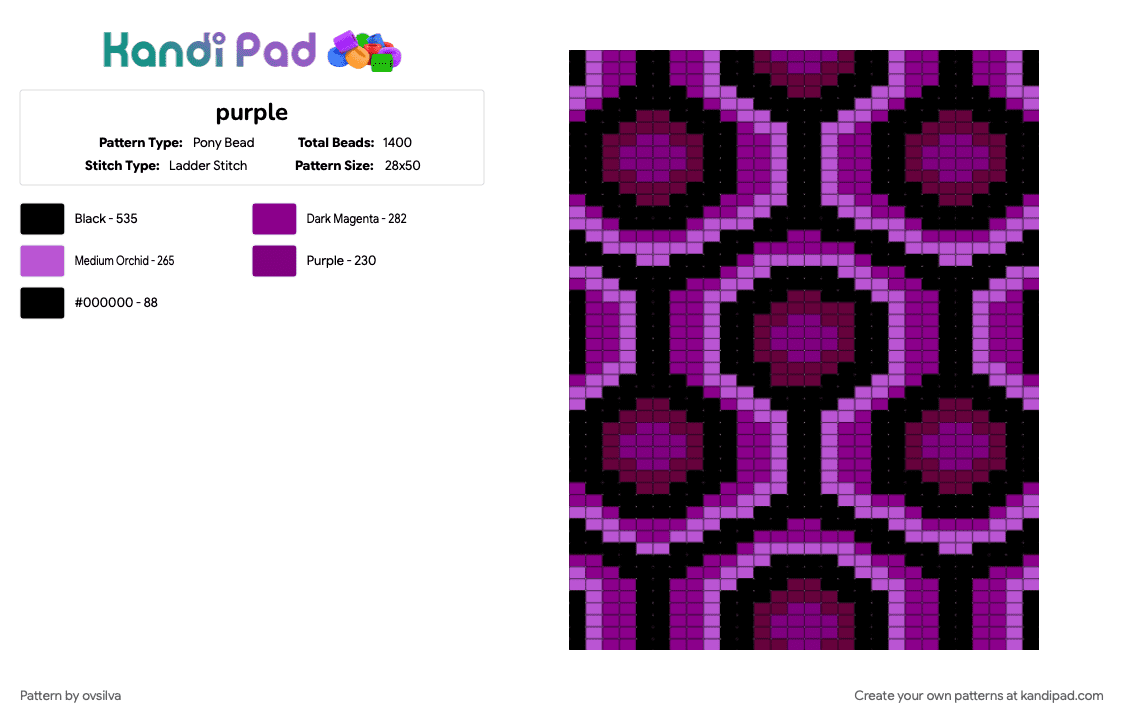 purple - Pony Bead Pattern by ovsilva on Kandi Pad - black, pink