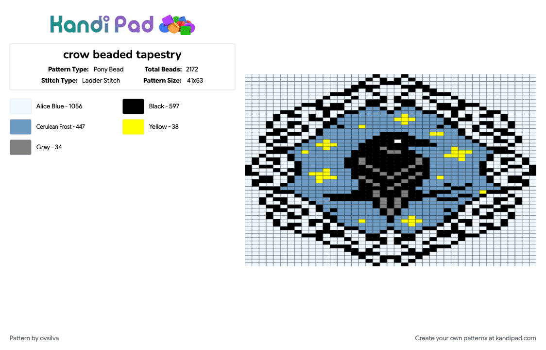 crow beaded tapestry - Pony Bead Pattern by ovsilva on Kandi Pad - light blue, white