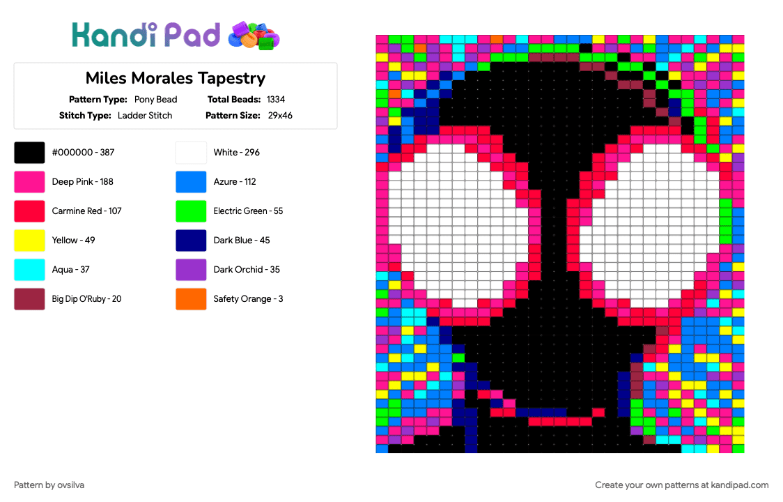 Miles Morales Tapestry - Pony Bead Pattern by ovsilva on Kandi Pad - blue, pink, purple, red