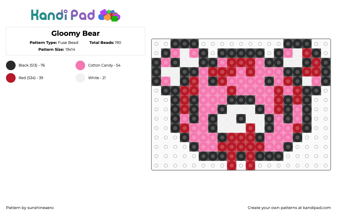 Gloomy Bear - Fuse Bead Pattern by kandiasher on Kandi Pad - gloomy bear,teddy,bloody,horror,head,character,pink,red