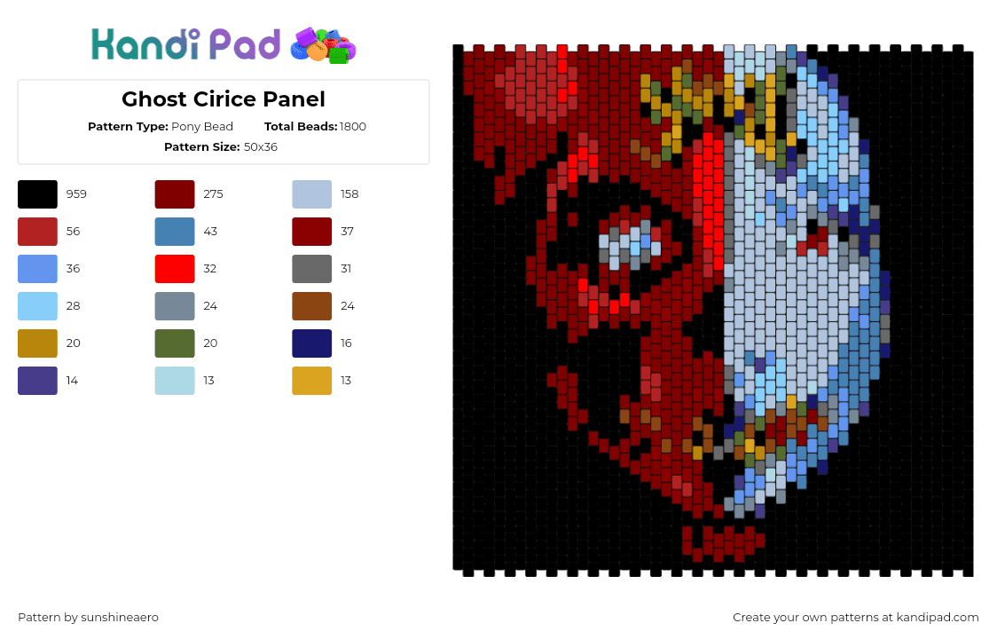 Ghost Cirice Panel - Pony Bead Pattern by sunshineaero on Kandi Pad - cirice,ghost,song,band,music,panel,creepy,spooky,dark,black,red,gray