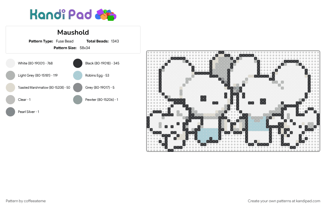 Maushold - Fuse Bead Pattern by coffeeateme on Kandi Pad - beige, maushold, pokemon, white