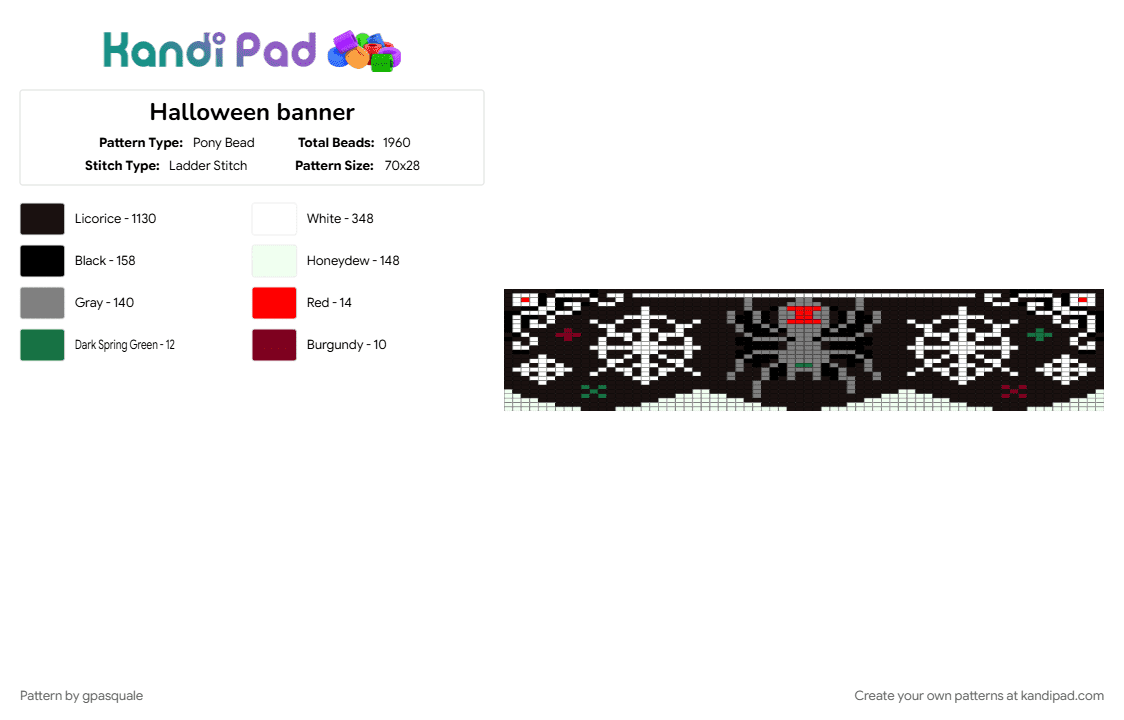 Halloween banner - Pony Bead Pattern by gpasquale on Kandi Pad - black, gray, white
