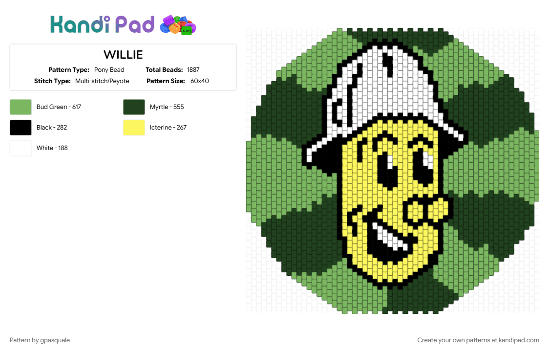 WILLIE - Pony Bead Pattern by gpasquale on Kandi Pad - green, yellow