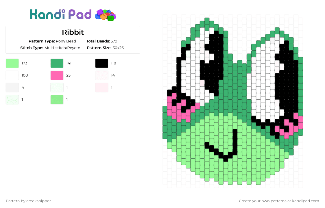 Ribbit - Pony Bead Pattern by creekshipper on Kandi Pad - green,teal