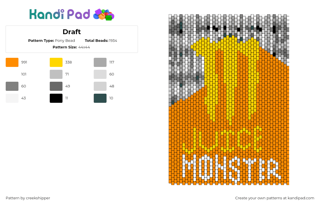 Draft - Pony Bead Pattern by creekshipper on Kandi Pad - monster,energy,juice,drink,panel,logo,text,orange,gray