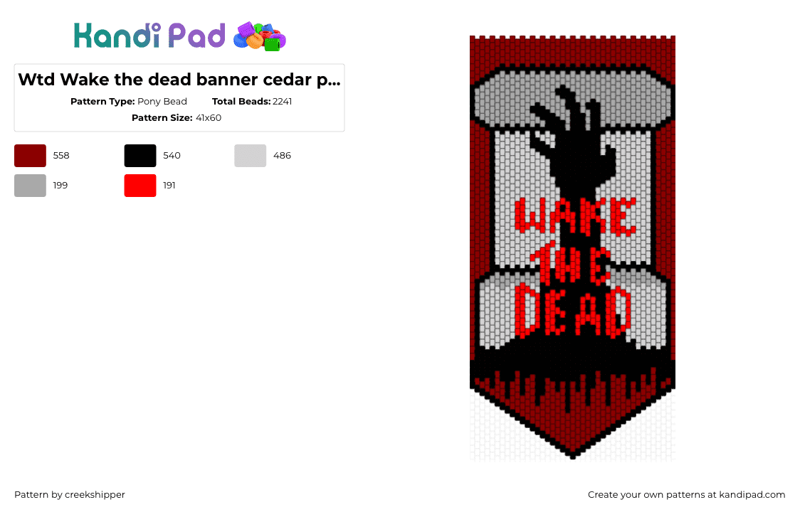 Wtd Wake the dead banner cedar point  WIP - Pony Bead Pattern by creekshipper on Kandi Pad - wake the dead,musical,mystery,zombie,cedar point,amusement park,tombstone,banner,red,gray,black