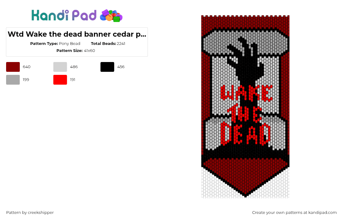 Wtd Wake the dead banner cedar point  WIP - Pony Bead Pattern by creekshipper on Kandi Pad - wake the dead,musical,mystery,zombie,cedar point,amusement park,tombstone,banner,red,gray,black