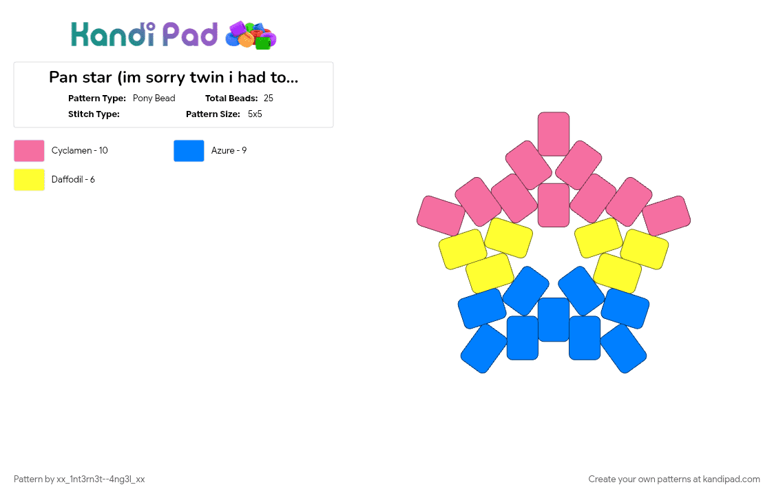 Pan star (im sorry twin i had to help you 💔) - Pony Bead Pattern by xx_1nt3rn3t--4ng3l_xx on Kandi Pad - blue, pink