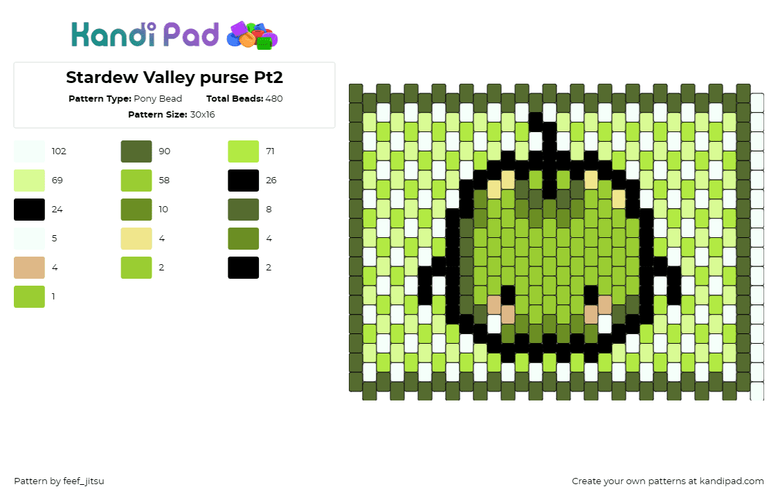 Stardew Valley purse Pt2 - Pony Bead Pattern by feef_jitsu on Kandi Pad - junimo,stardew valley,panel,purse,video game,green