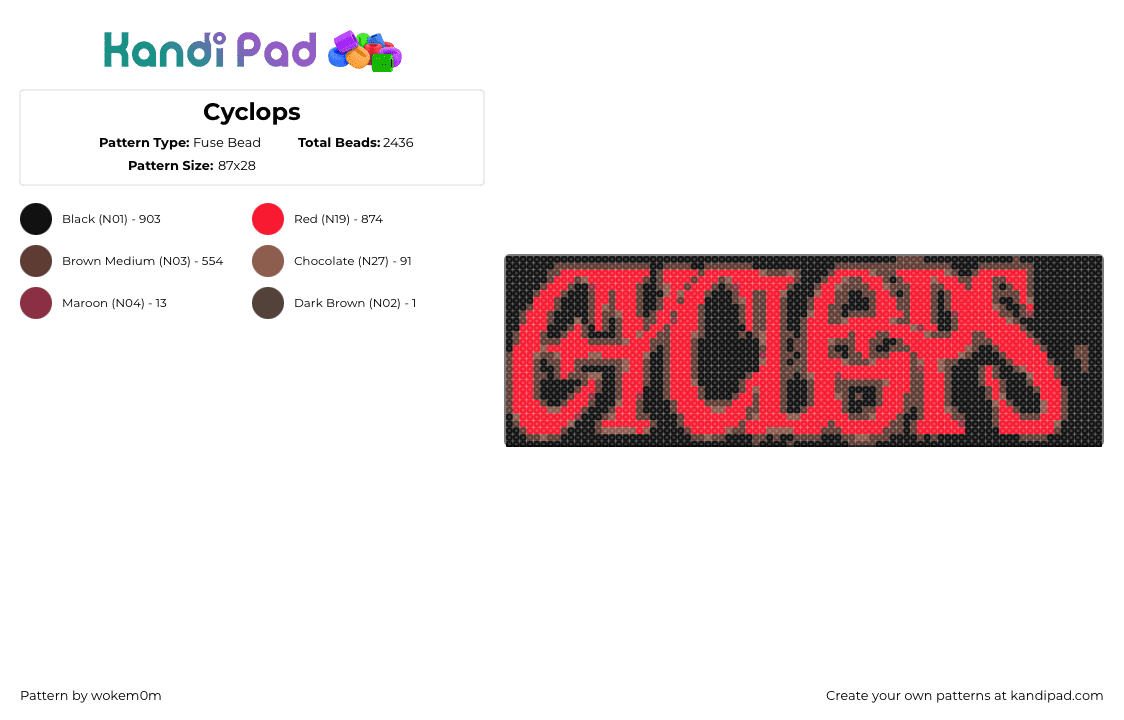 Cyclops - Fuse Bead Pattern by wokem0m on Kandi Pad - cyclops,logo,text,music,sign,red,black