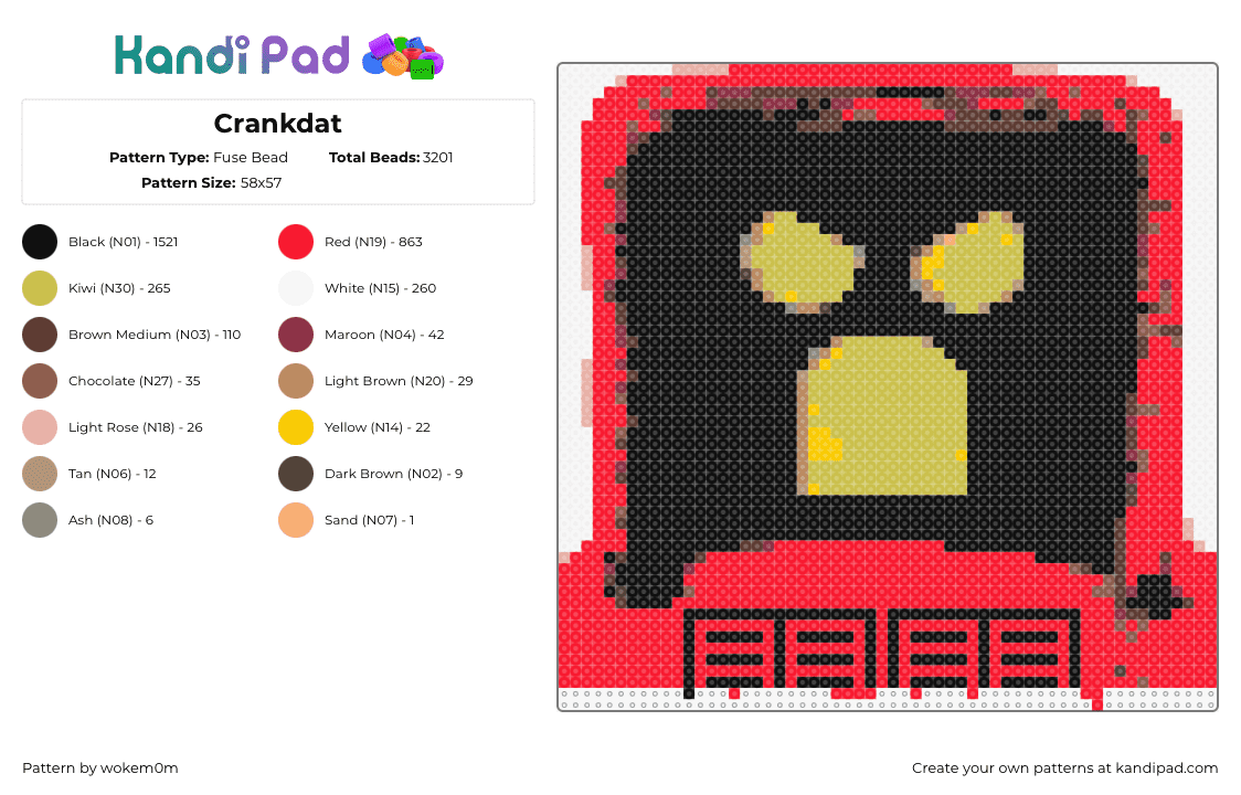 Crankdat - Fuse Bead Pattern by wokem0m on Kandi Pad - crankdat,dj,dubstep,edm,music,red,black