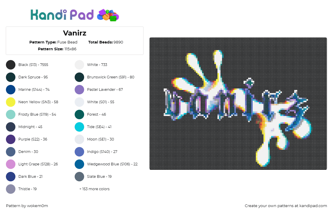 Vanirz - Fuse Bead Pattern by wokem0m on Kandi Pad - vanirz,logo,dj,music,edm,dark,black,blue